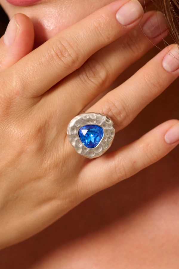 ZeyDor Mavi Kristal Taşlı Oval Yüzük