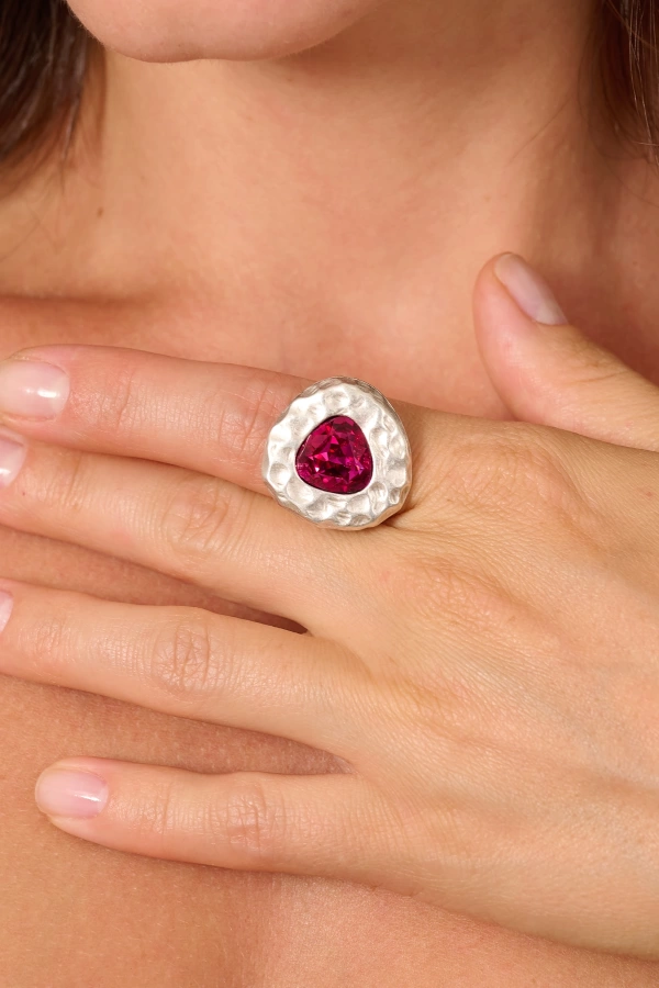 ZeyDor Pembe Kristal Taşlı Oval Yüzük