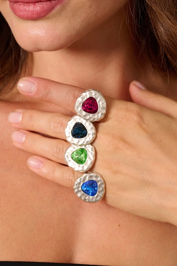 ZeyDor Pembe Kristal Taşlı Oval Yüzük