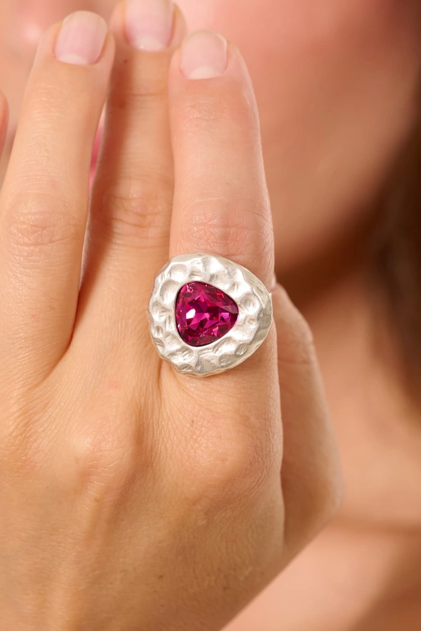 ZeyDor Pembe Kristal Taşlı Oval Yüzük
