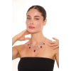 ZeyDor Bordo Kristal Taşlı Kolye