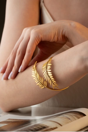 ZeyDor Yaprak tasarım Gold Bileklik  3078