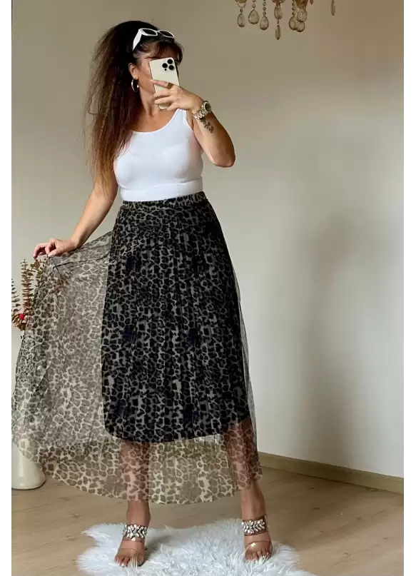 Açık Leopar Tül Etek