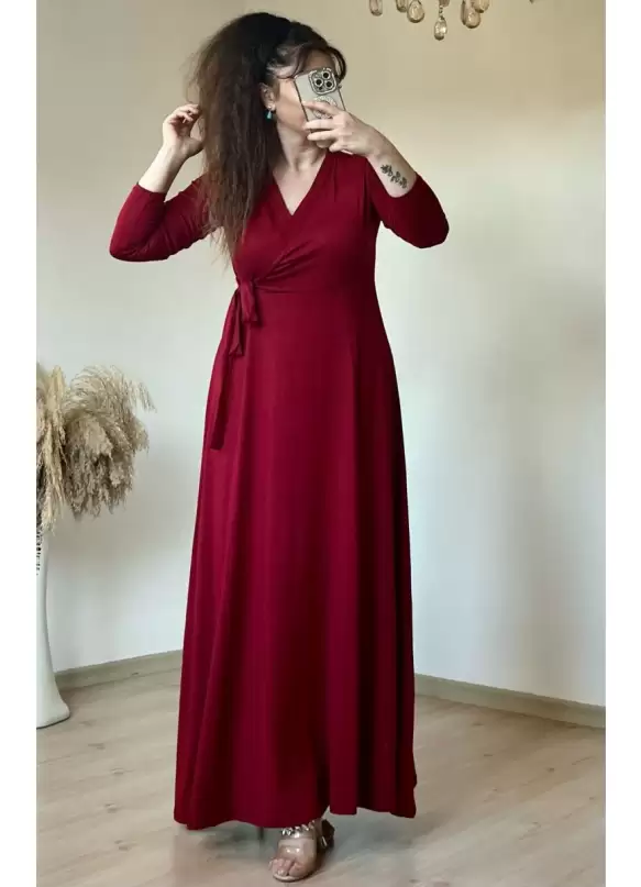 Bel Bağlamalı Elbise Bordo