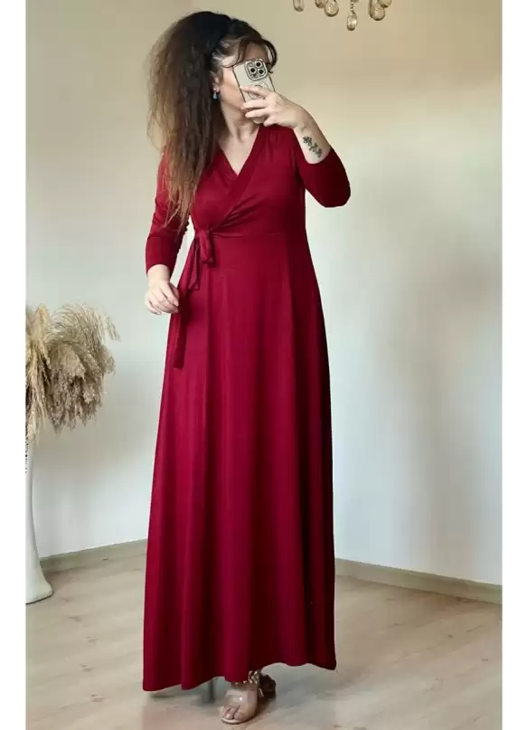 Bel Bağlamalı Elbise Bordo