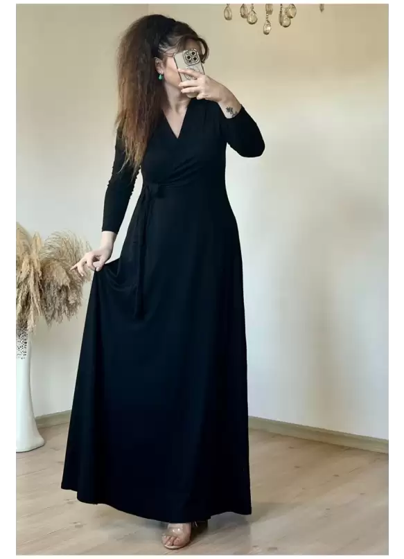 Bel Bağlamalı Elbise Siyah
