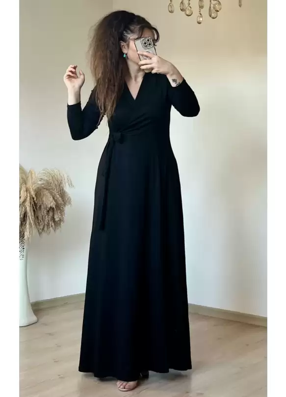 Bel Bağlamalı Elbise Siyah