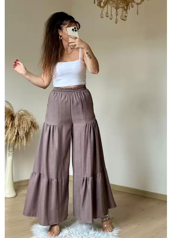 Bel Lastikli Pantolon Etek Pastel Pudra