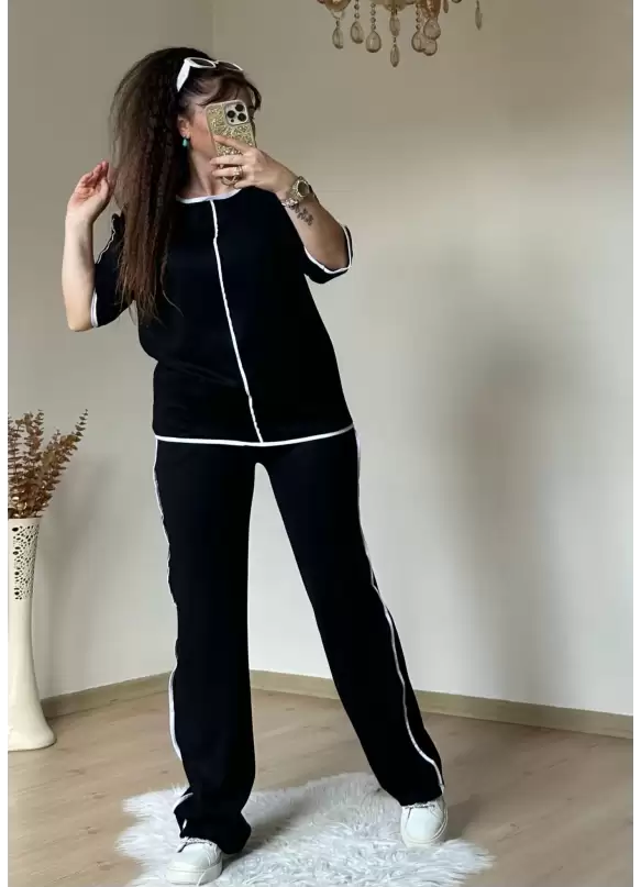 Beyaz Çızgılı Siyah Takım