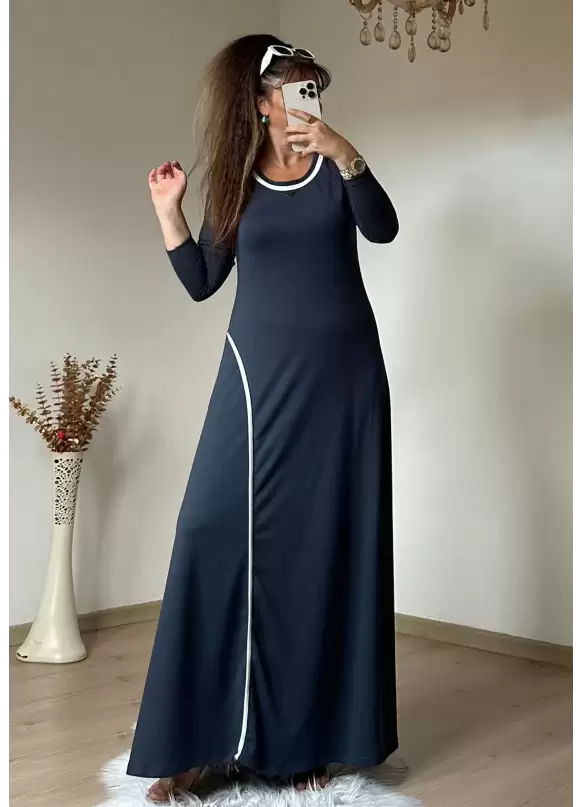 Beyaz Şerıtlı Elbise Gri