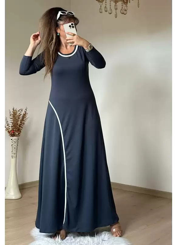 Beyaz Şerıtlı Elbise Gri
