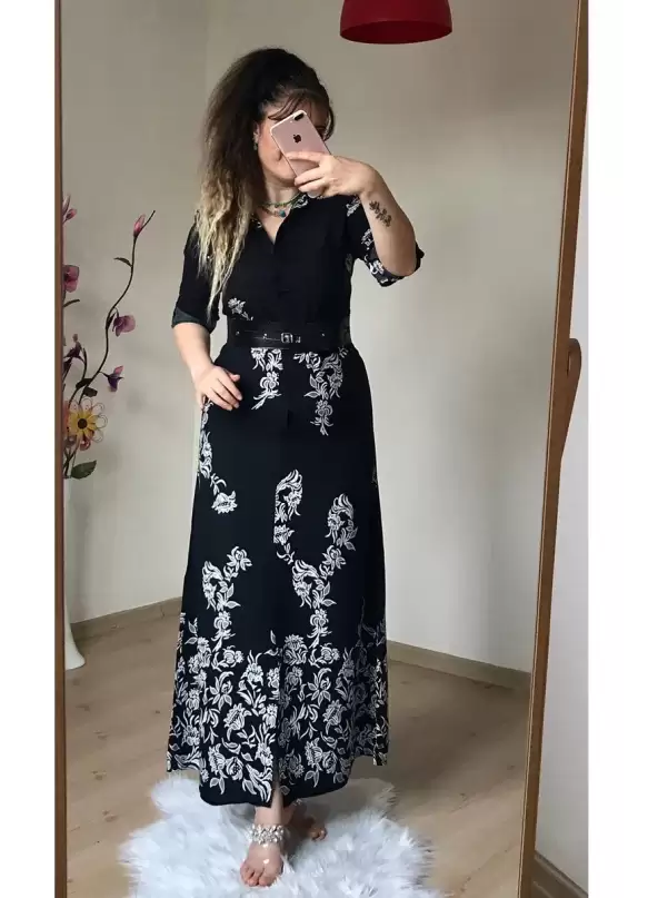 Damla Desen Gömlek Elbise Siyah