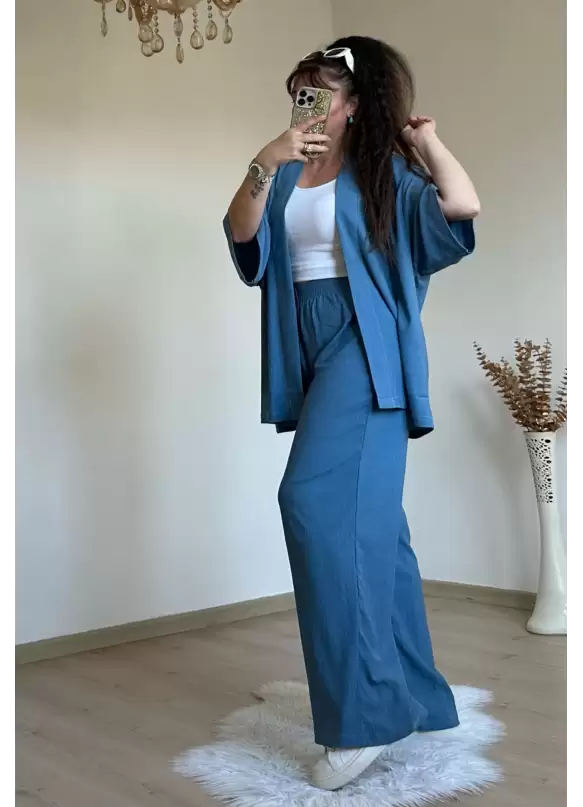 Düz Kimono Bebe Mavi Büyük beden