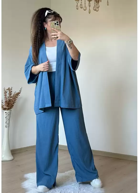 Düz Kimono Bebe Mavi Büyük beden