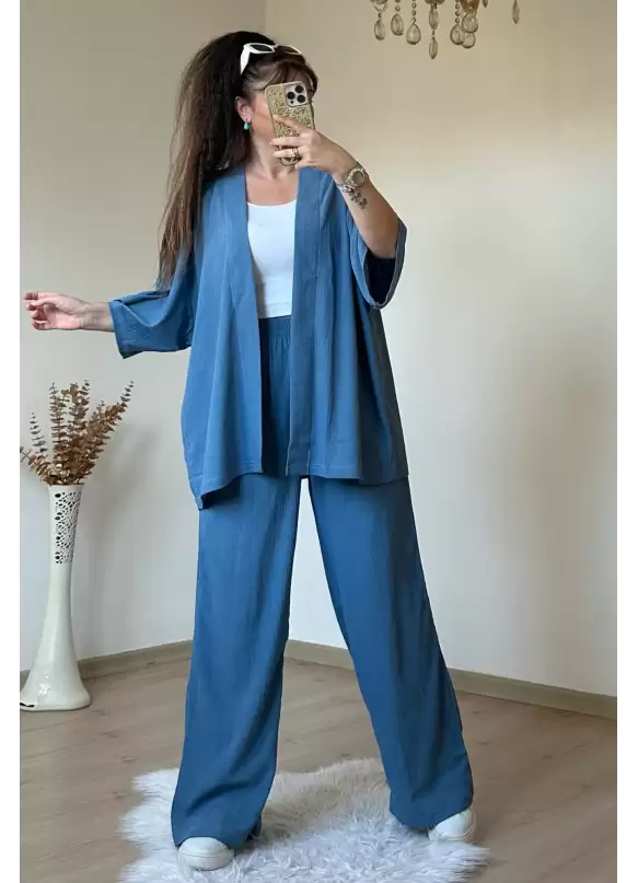 Düz Kimono Bebe Mavi Büyük beden