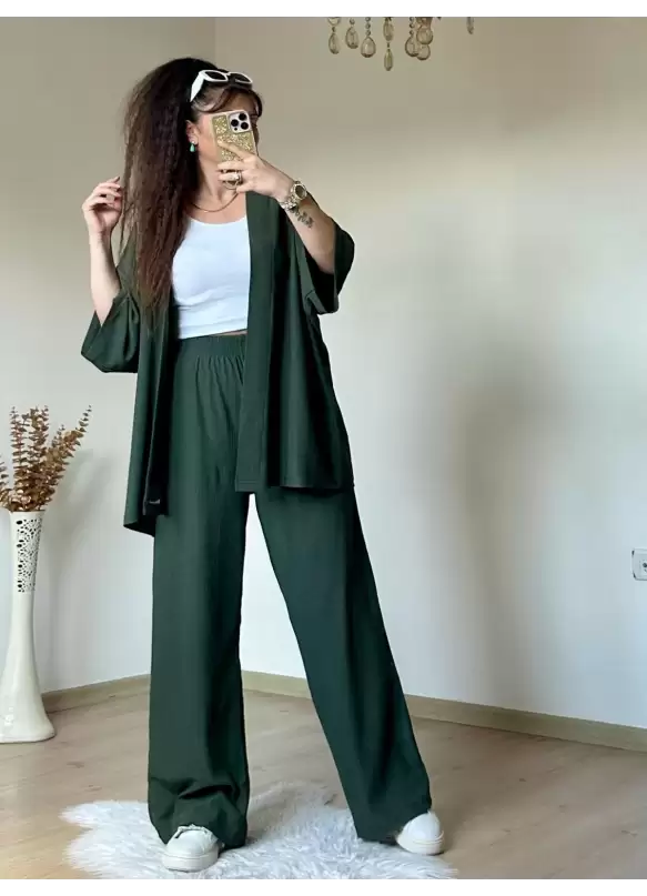 Düz Kimono Haki Büyük beden