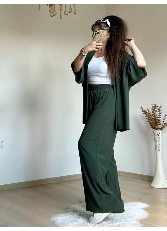 Düz Kimono Haki Büyük beden