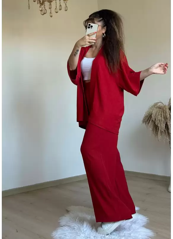 Plain Red Kimono Set