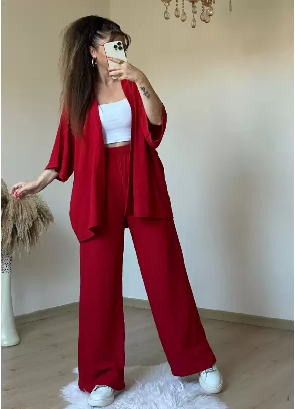 Plain Red Kimono Set