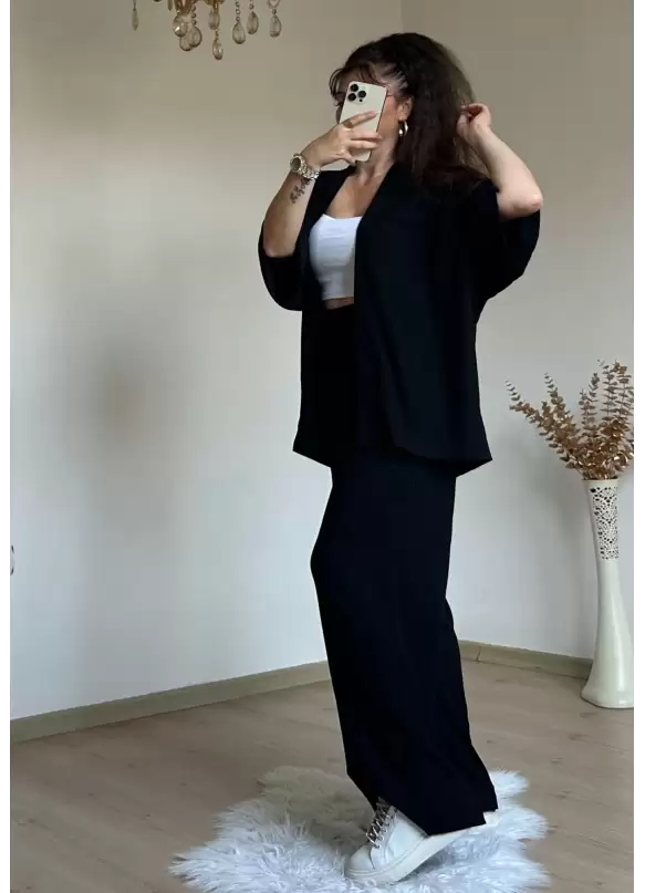 Plain Black Kimono Set