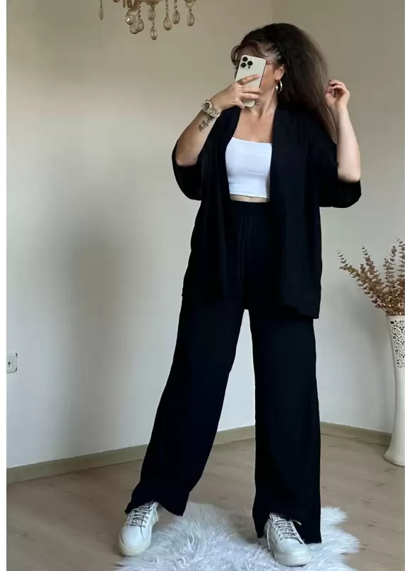 Plain Black Kimono Set