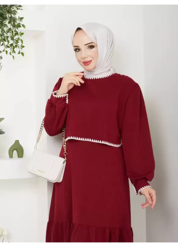 Etek Fırfırlı Elbise Bordo