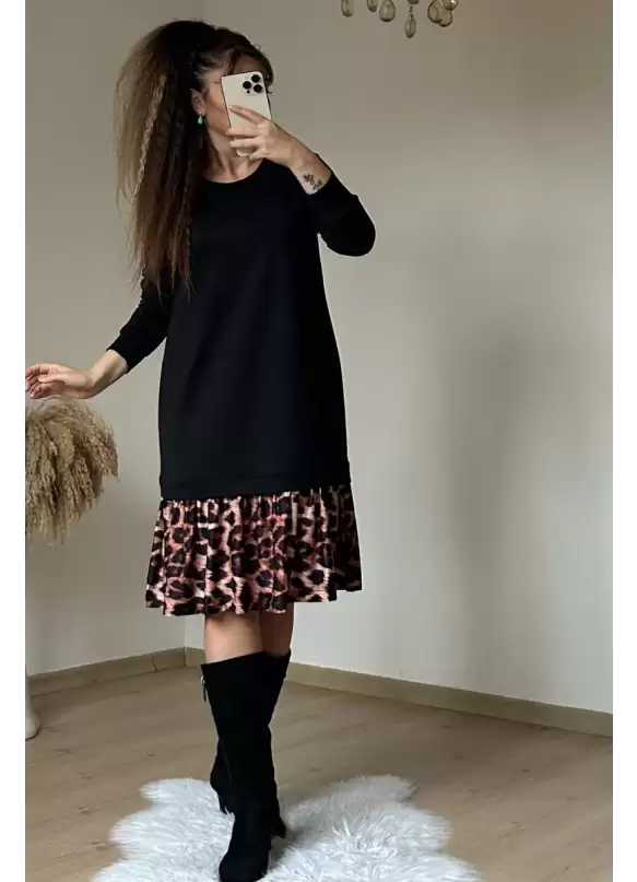 Etek Ucu Leopar Elbise