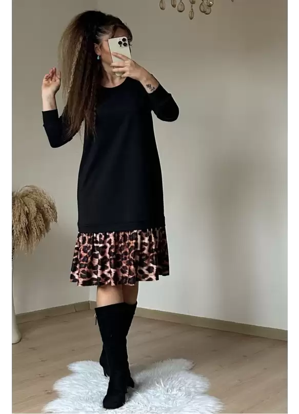 Etek Ucu Leopar Elbise
