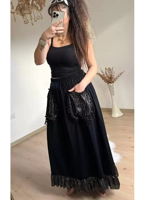 Gold Puanlı Ceplı Etek