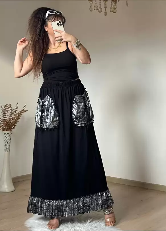 Gümüş Varak Ceplı Etek
