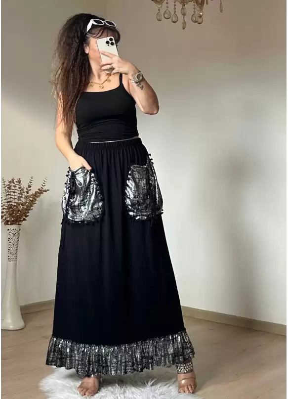Gümüş Varak Ceplı Etek