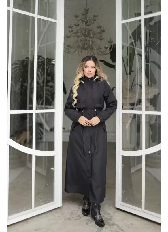 İçi Kürklü Kaban Siyah