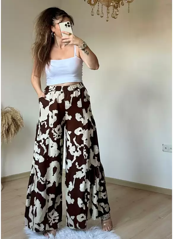 Coffee Patterned Trousers Skirt