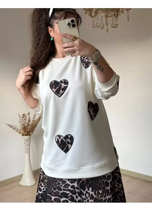Kalpli Leopar Etek Bluz Takım