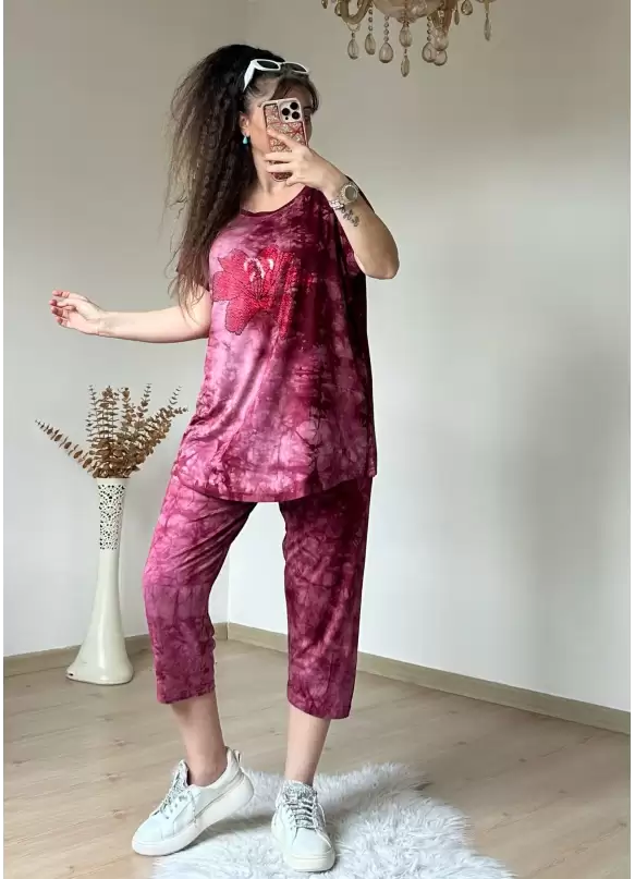 Kaprı Bordo Taşlı Takım