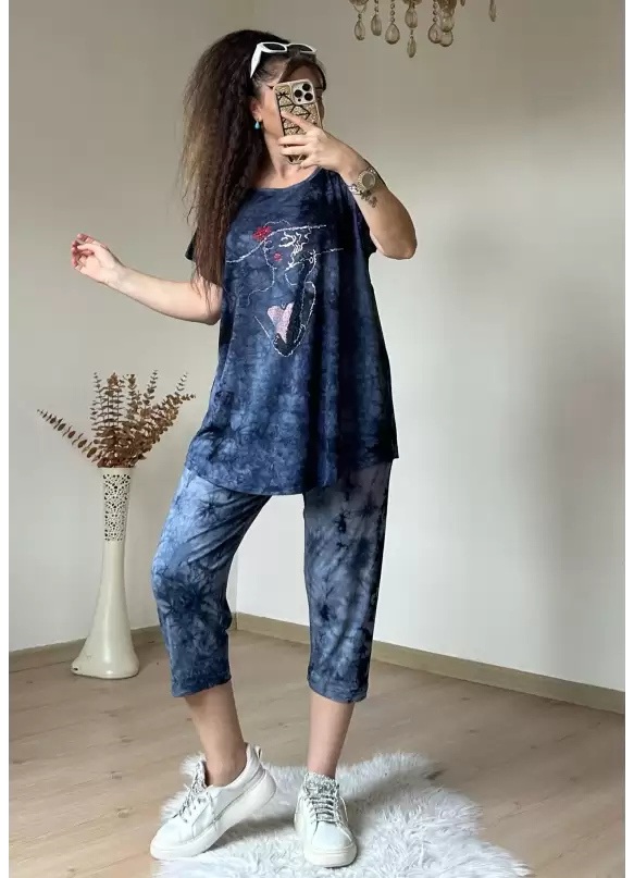 Kaprı Lacivert Taşlı Takım