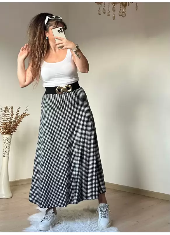 Kaz Ayağı Desen Etek