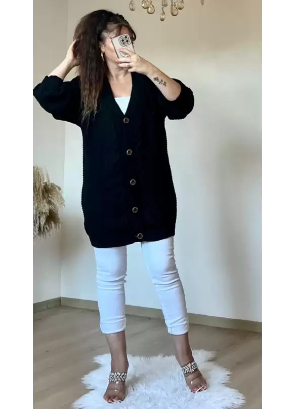 Kısa Düğmeli Trıko hırka Siyah
