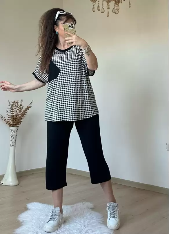 Kısa Kol Kaz Ayağı Desen takım