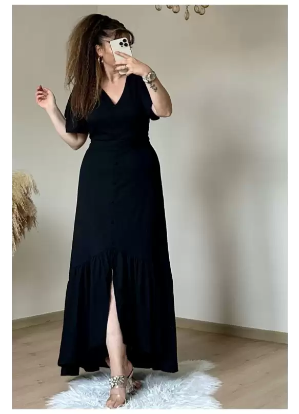 Kısa Kol Romantik Elbise Siyah