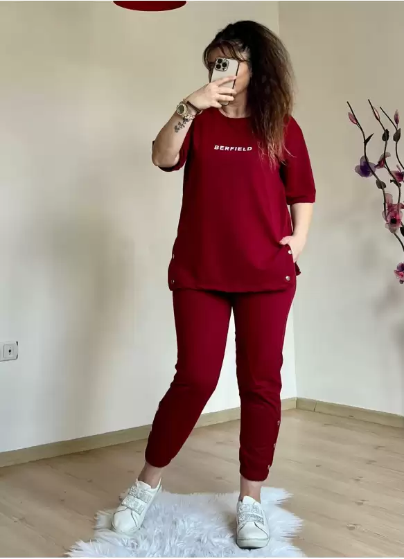 Kısa Kol Yan Çıtçıtlı Bordo Takım