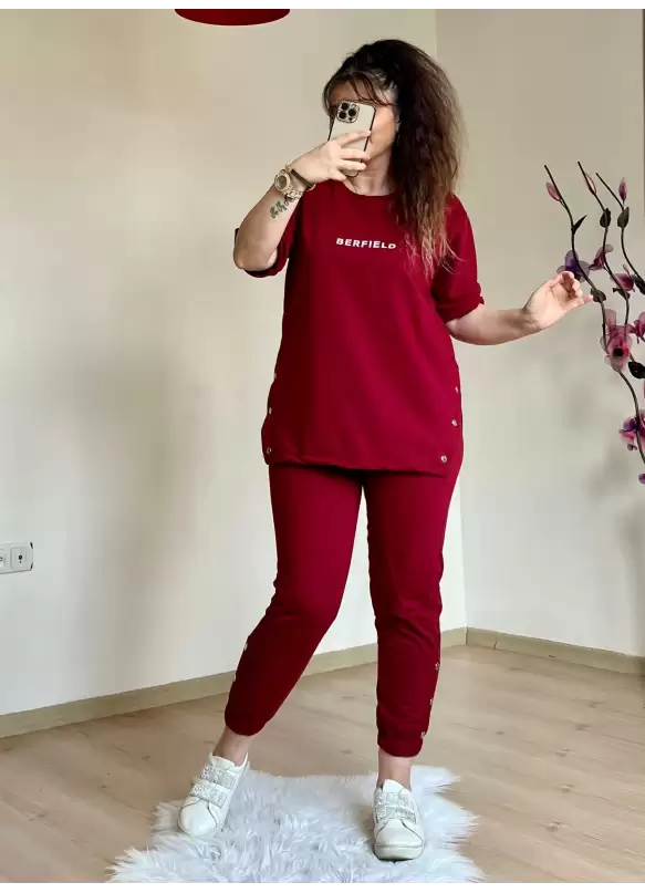Kısa Kol Yan Çıtçıtlı Bordo Takım
