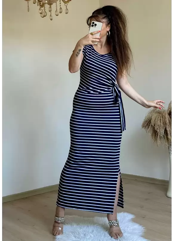 Lacivert Çızgılı Elbıse