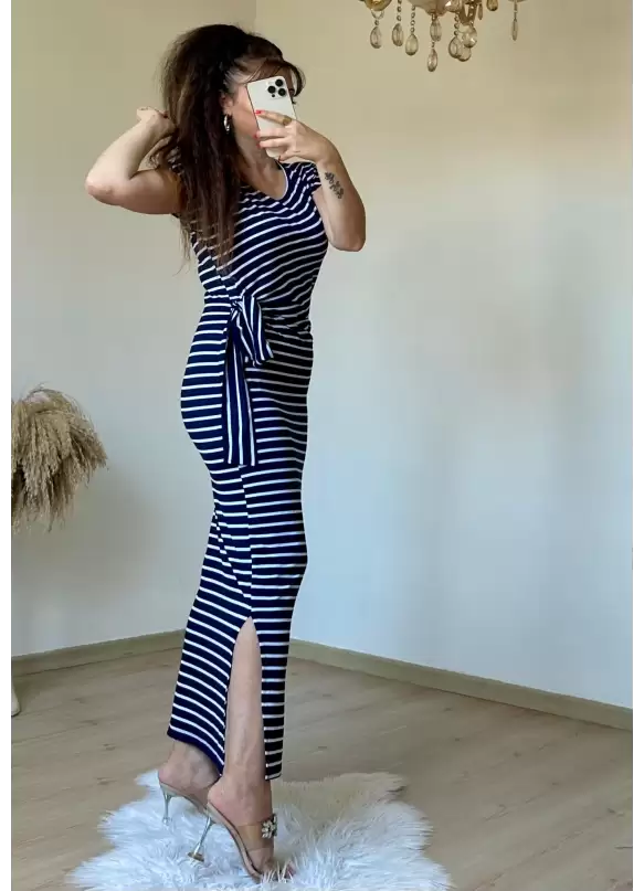 Lacivert Çızgılı Elbıse
