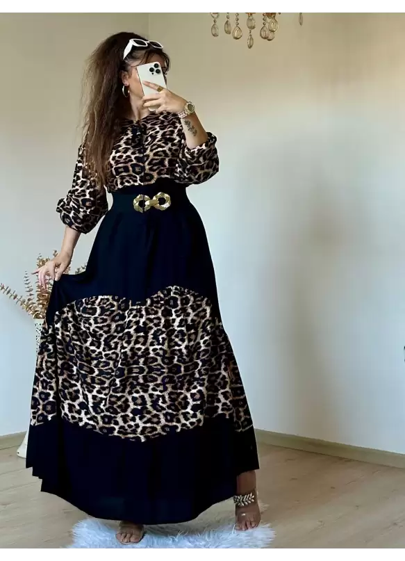 Leopar Desen Salaş Elbise