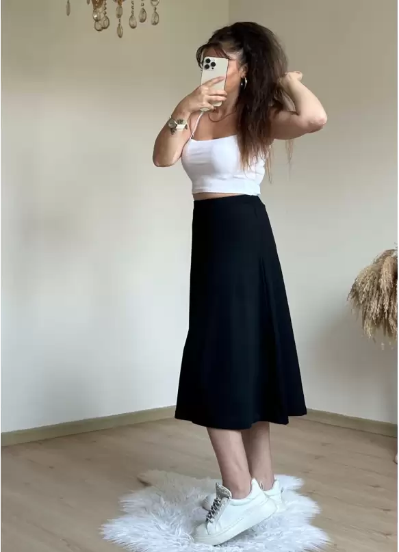 Midiboy Düz Siyah Etek
