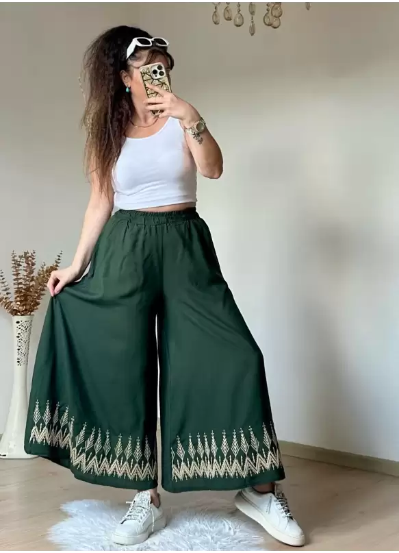 Nakışlı Pantalon Etek Haki