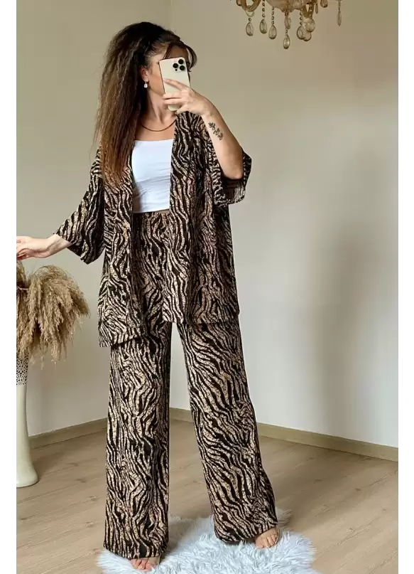 Zebra Desen Otantik Kimono Takım