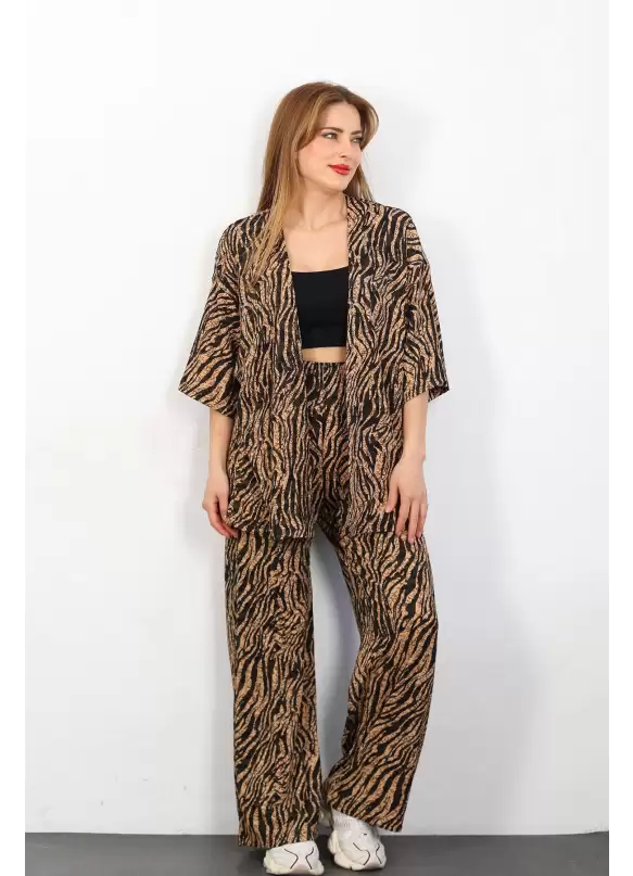 Zebra Desen Otantik Kimono Takım
