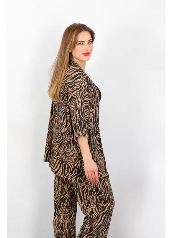 Zebra Desen Otantik Kimono Takım